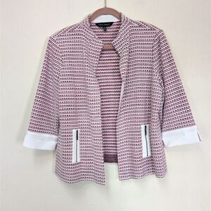 Ming Wang Pink White Stripe Open Jacket Blazer Cardigan Sweater Size petites L
